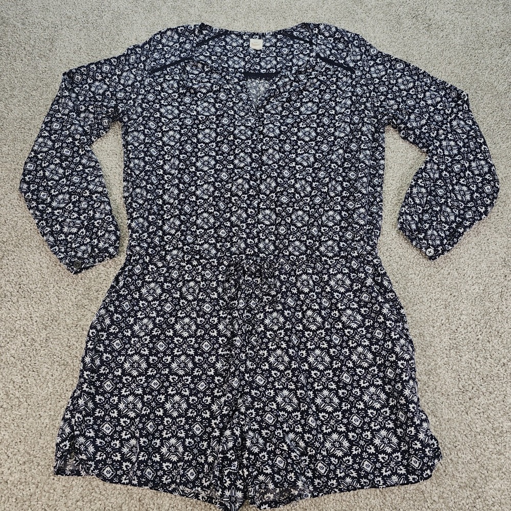 Women's GAP Small Long Sleeve Shorts Romper Rayon Viscose Navy